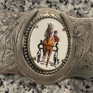Silver Western Horse Belt Buckle